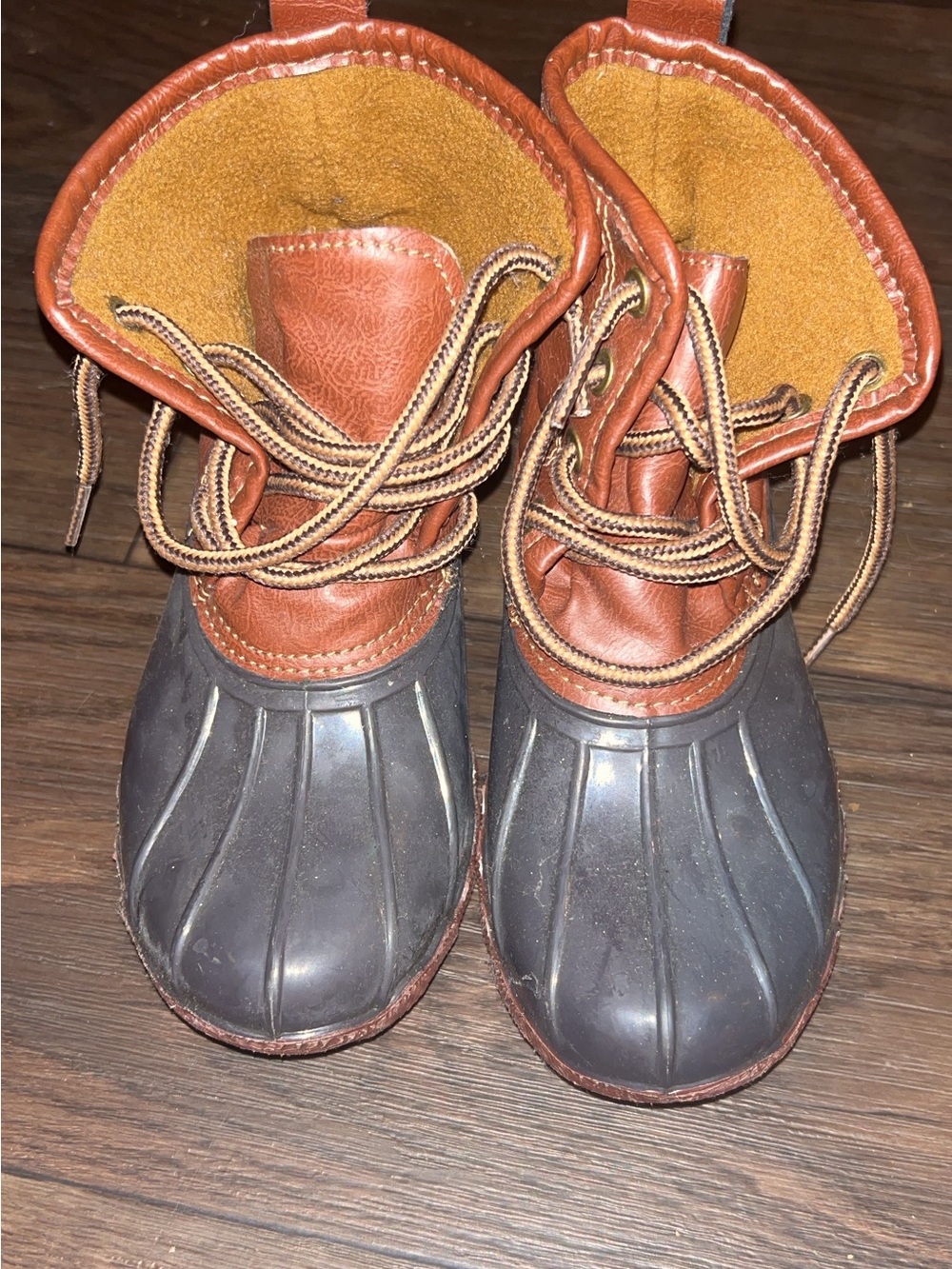 Josmo Brown and Black Kids Duck Boots with Lace-Up Top